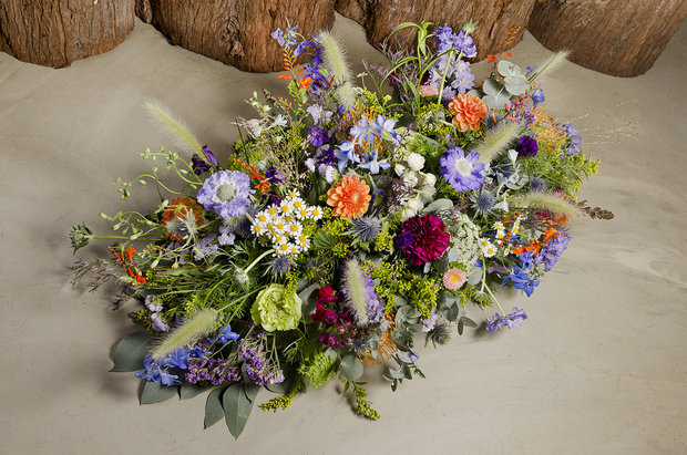 Afscheidsbloemen paars & oranje